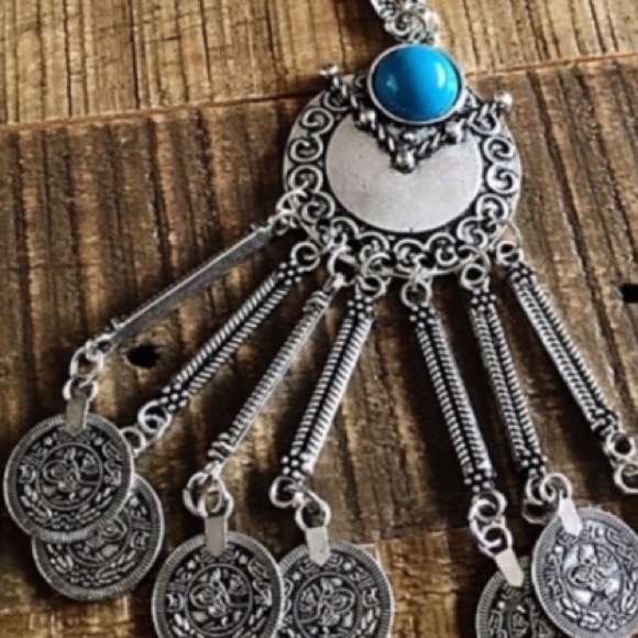 NWT Bohemian Necklace Silver Colored Blue Beads - Picture 4 of 6